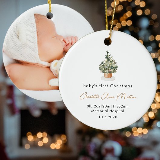 Baby's First Christmas Tree Birth Stats Foto Keramik Ornament