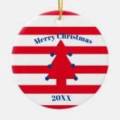 Babys First Christmas Tree Foto Red Blue White Keramik Ornament (Vorne)