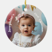 Babys First Christmas Tree Foto Red Blue White Keramik Ornament (Hinten)