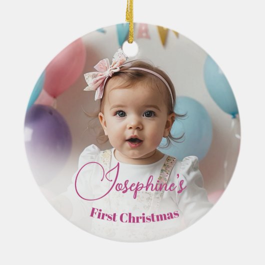 Babys FIrst Christmas Tree Pink Stars Foto Keramik Ornament (Hinten)