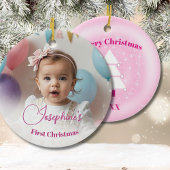 Babys FIrst Christmas Tree Pink Stars Foto Keramik Ornament