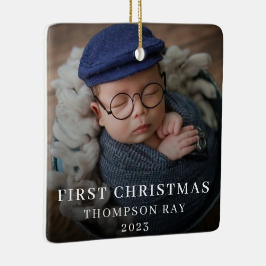Baby's First Christmas Two Foto Neugeborene Niedli Keramikornament (Rechts)