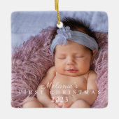 Baby's First Christmas Two Foto Neugeborene Niedli Keramikornament (Vorderseite)