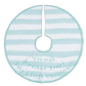 Baby's First Christmas Typografy Boy Blue Leinenimitat Weihnachtsbaumdecke (Vorderseite)