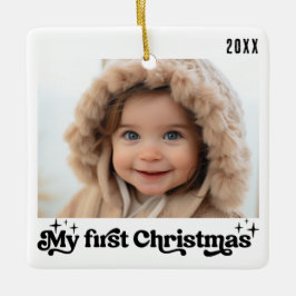 Baby's First Christmas Vintag Retro White Foto Keramikornament