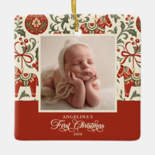 Baby's First Christmas Vintage Dala Pferde 2-Foto Keramikornament