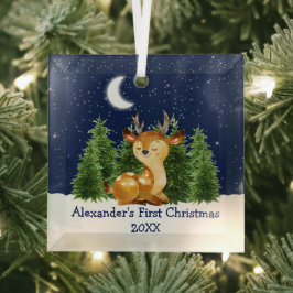 Baby's First Christmas Watercolor Deer Sky Forest Ornament Aus Glas