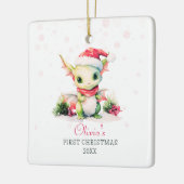 Baby's First Christmas Watercolor Dragon Square Keramikornament (Links)