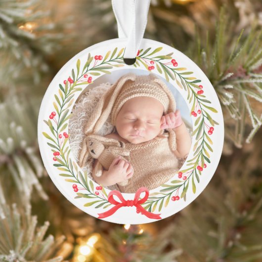 Baby's First Christmas Watercolor Greenery Berries Ornament (Baum)
