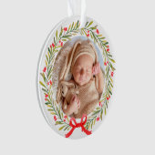 Baby's First Christmas Watercolor Greenery Berries Ornament (Vorderseite)