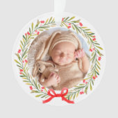 Baby's First Christmas Watercolor Greenery Berries Ornament (Vorderseite)