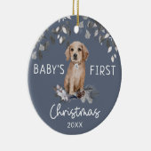 Baby's First Christmas Watercolor Puppy Foliage Keramik Ornament (Rechts)