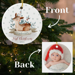 Baby's First Christmas Watercolor Woodland Deer Keramik Ornament
