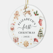 Baby's First Christmas Watercolor Wreath Keramik Ornament (Links)