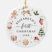 Baby's First Christmas Watercolor Wreath Keramik Ornament (Hinten)
