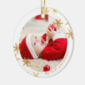 Babys First Christmas White Gold Snowflakes Foto Keramik Ornament (Links)