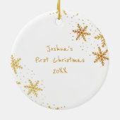 Babys First Christmas White Gold Snowflakes Foto Keramik Ornament (Hinten)