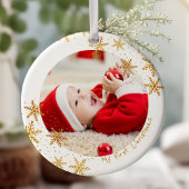 Babys First Christmas White Gold Snowflakes Foto Keramik Ornament