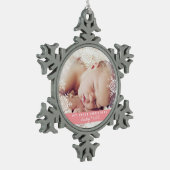Baby's First Christmas White Silver Glitzer Pink Schneeflocken Zinn-Ornament (Links)