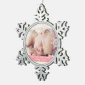 Baby's First Christmas White Silver Glitzer Pink Schneeflocken Zinn-Ornament (Rechts)