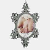 Baby's First Christmas White Silver Glitzer Schneeflocken Zinn-Ornament (Links)