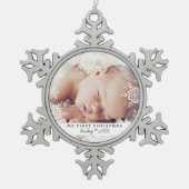 Baby's First Christmas White Silver Glitzer Schneeflocken Zinn-Ornament (Vorderseite)