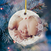 Baby's First Christmas White Silver Snowflakes Keramik Ornament