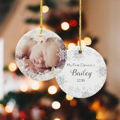 Baby's First Christmas White Silver Snowflakes Keramik Ornament