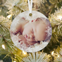 Baby's First Christmas White Silver Snowflakes Orn