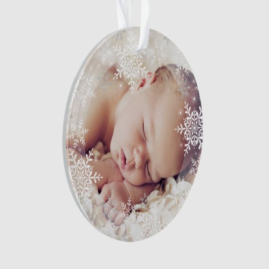 Baby's First Christmas White Silver Snowflakes Ornament (Vorderseite)