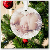 Baby's First Christmas White Silver Snowflakes Ornament