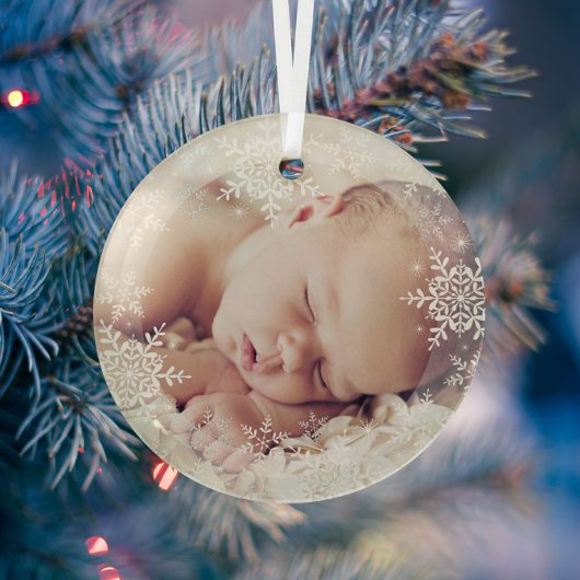 Baby's First Christmas White Silver Snowflakes Ornament Aus Glas