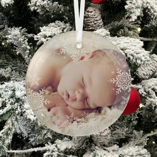 Baby's First Christmas White Silver Snowflakes Ornament Aus Glas
