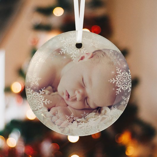 Baby's First Christmas White Silver Snowflakes Ornament Aus Glas