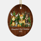 Baby's First Christmas Wood Animals Deer Green Bow Keramik Ornament (Rechts)