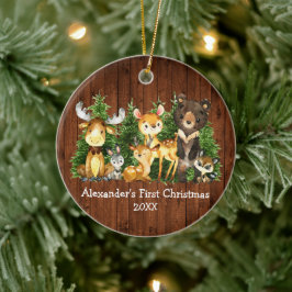 Baby's First Christmas Wood Animals Deer Keramik Ornament