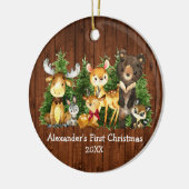 Baby's First Christmas Wood Animals Deer Red Bow Keramik Ornament (Links)