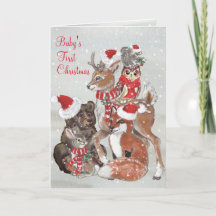 Baby's First Christmas Woodland Animal Snow Custom