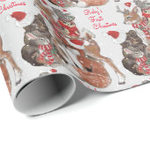 Baby's First Christmas Woodland Animals Deer Bunny Geschenkpapier (Rolleneckpunkt)
