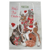 Baby's First Christmas Woodland Animals Deer Bunny Mittlere Geschenktüte (Rückseite)