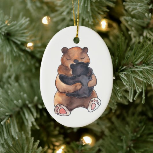 Baby's First Christmas Woodland Bear Hug Keramik Ornament (Baum)