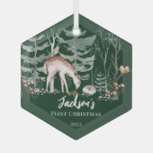 Baby's First Christmas Woodland Ornament Aus Glas (Vorderseite)
