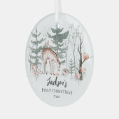 Baby's First Christmas Woodland Ornament Aus Glas (Vorderseite links)