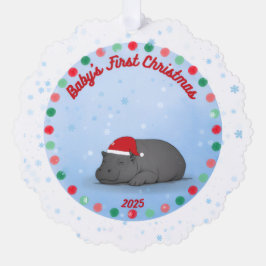 Baby's First Chritmas - Paper Ornament - Hippo Karte