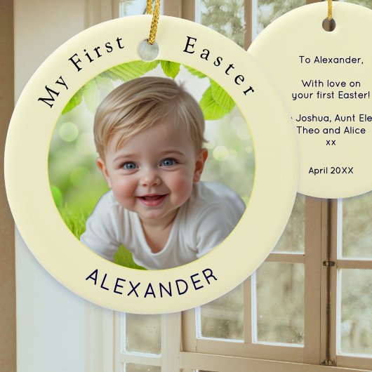 Baby's First Easter Elegant Photo Keepsake Yellow Keramik Ornament