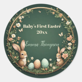Baby's First Easter Spring Wreath Woodland Animals Runder Aufkleber