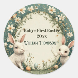 Baby's First Easter Spring Wreath Woodland Animals Runder Aufkleber