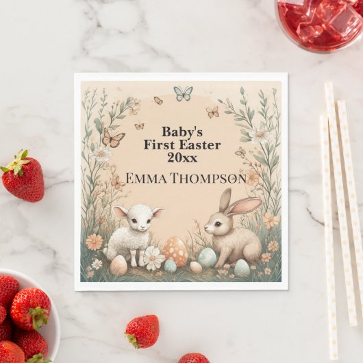 Baby's First Easter Woodland Animals Bunny Lamb Serviette (Beispiel)