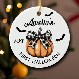 Baby's First Halloween-Kürbis-Bogen-Fledermäuse Keramik Ornament