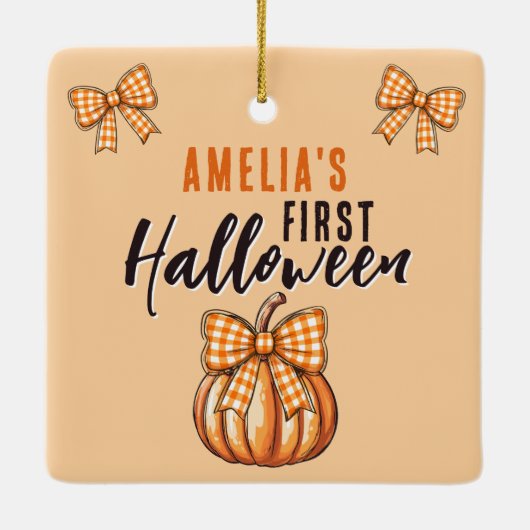 Baby's First Halloween Pumpkin Bow Keramikornament (Rückseite)